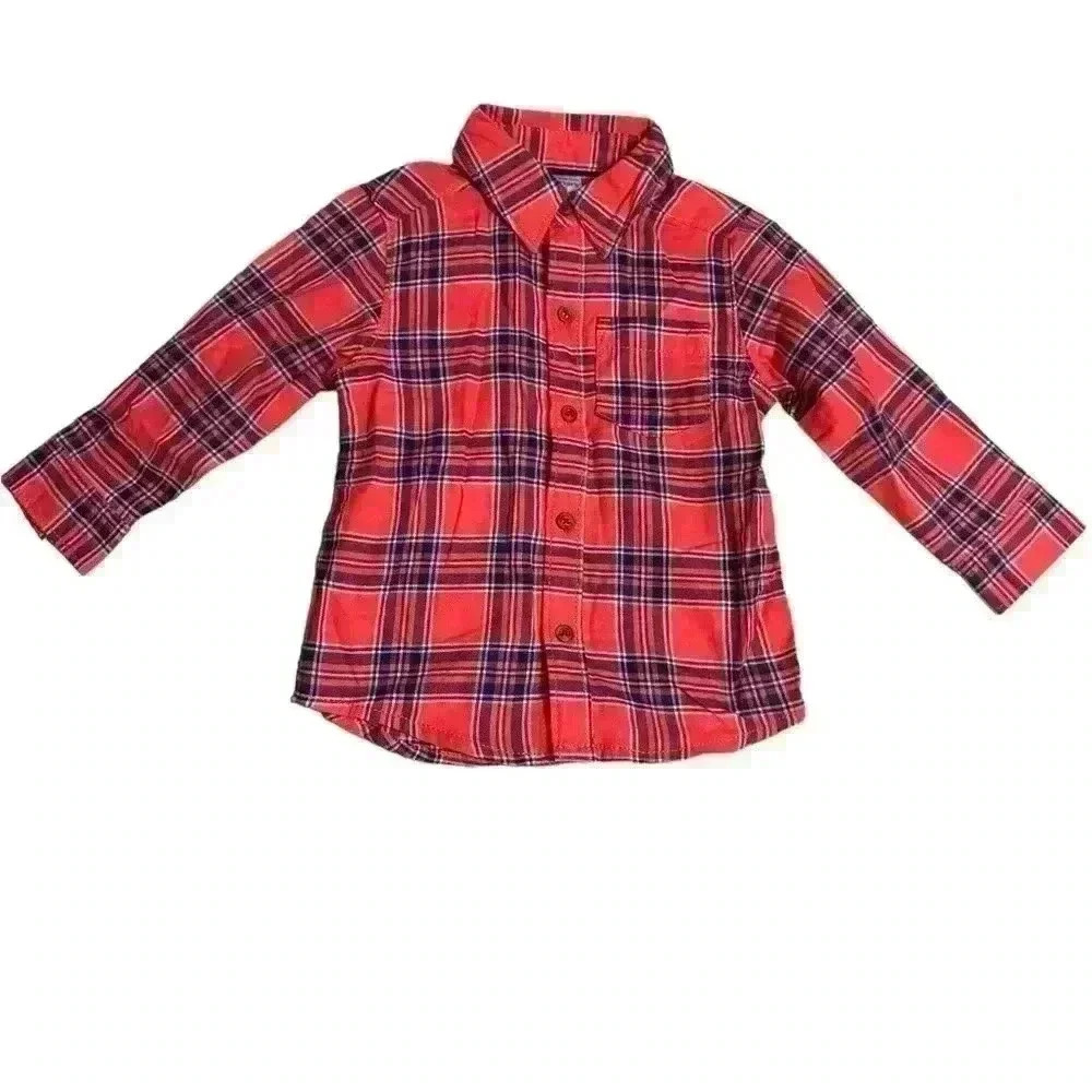 18 Month Carters coral  and blue  Button Down Shirt k202